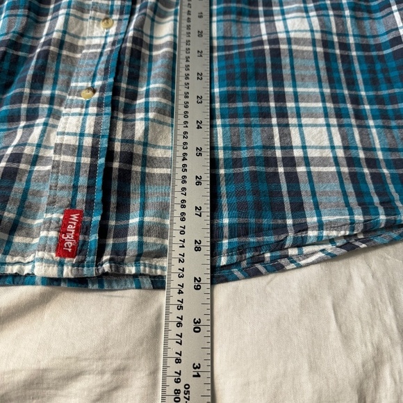 Wrangler Men's Teal Blue Plaid Short Sleeve Western Cowboy Button Up Shirt XL - Picture 10 of 12